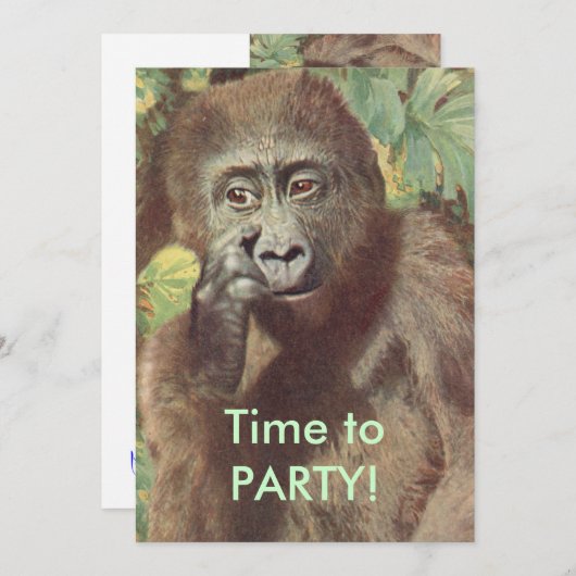 Funny Meh Gorilla Party Kaart (Voorkant / Achterkant)