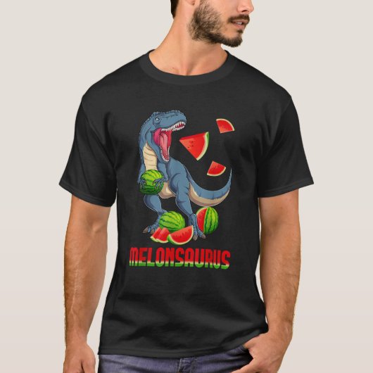 Funny Melonsaurus Watermelon Dinosaur Summer Tropi T-shirt (Voorkant)