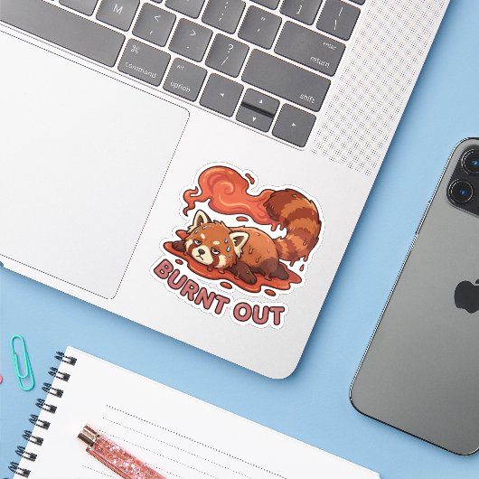 Funny Melting Red Panda Burnt Out Sticker | Cute (Laptop met iPhone)