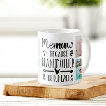 Funny Memaw Grandchildren Names & Photo Collage Koffiemok<br><div class="desc">Een perfect cadeau voor een oma die het haat grootmoeder te worden genoemd, deze schattige Memaw mok kenmerkt het gezegde "Memaw - want oma is voor oude dames" in een collage van vijf foto's van haar kleinkinderen. Geef een persoonlijke boodschap, de namen van de kleinkinderen en/of het jaar aan op...</div>