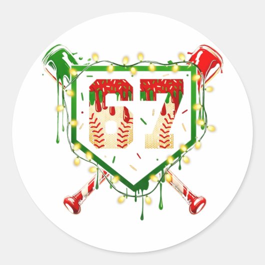 Funny Meme 67 Christmas Baseball Ice Cream Men Boy Ronde Sticker (Voorkant)