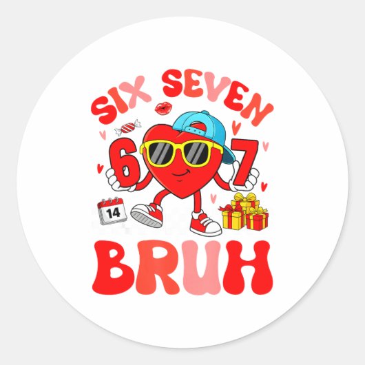 Funny Meme 67 Six Seven Bruh Valentine Heart Toddl Ronde Sticker (Voorkant)