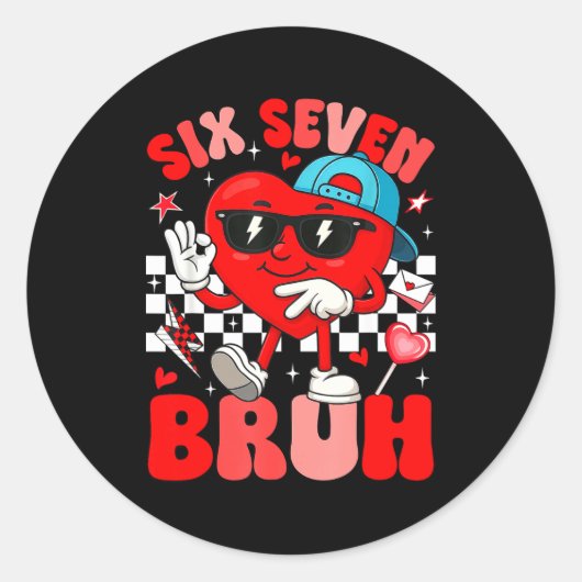 Funny Meme 6 7 Six Seven Bruh Valentine Heart Men Ronde Sticker (Voorkant)