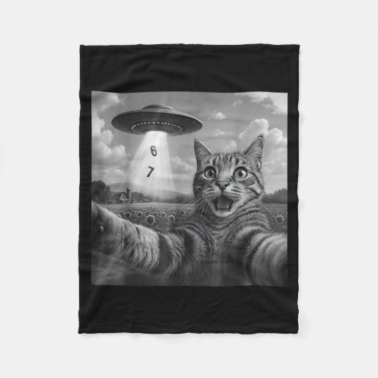 Funny Meme Cat Selfie Six Seven Retro Cat 67 Anima Fleece Deken (Voorkant)