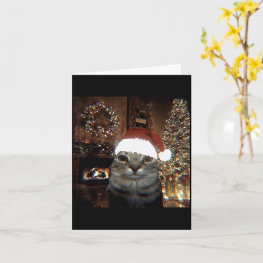 Funny Meme Cat Taking A Selfie Christmas Xmas Ligh Kaart (Gele Bloem)