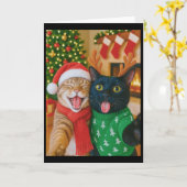 Funny Meme Cat Taking A Selfie Christmas Xmas Ligh Kaart (Gele Bloem)