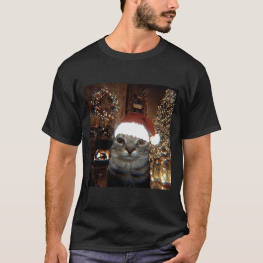 Funny Meme Cat Taking A Selfie Christmas Xmas Ligh T-shirt (Voorkant)