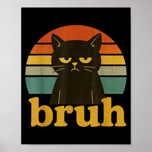 Funny Meme Saying Bruh Retro Cat  Poster (Voorkant)