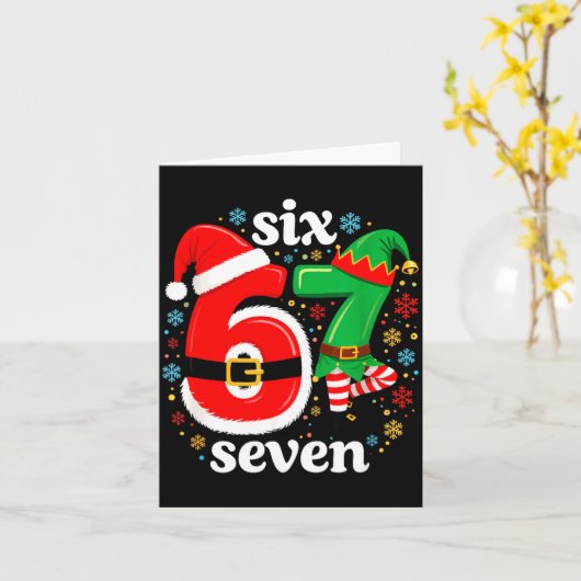 Funny Meme Six Seven 67 Elf 6 7 Santa Christmas Pa Kaart (Gele Bloem)