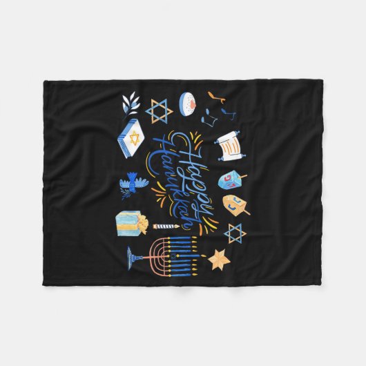 Funny Menorah Hanukkah 2025 Meowzel Chanukah Jewis Fleece Deken (Voorkant (Horizontaal))