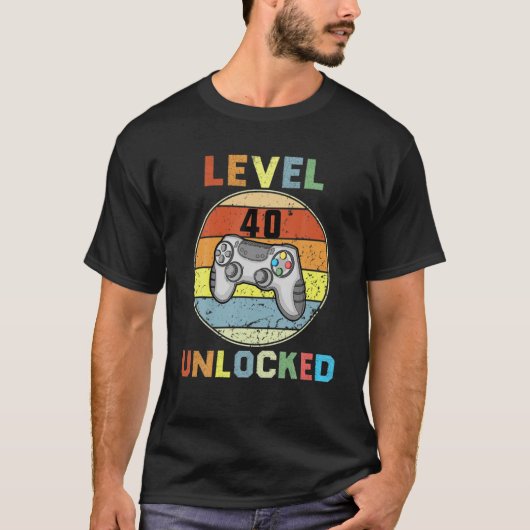 Funny Mens Level 40 Unlocked Video Gamer 40Th Year T-shirt (Voorkant)