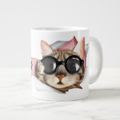 Funny “Meow” Cat with Glasses Design Grote Koffiekop (Voorkant rechts)