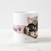 Funny “Meow” Cat with Glasses Design Grote Koffiekop (Voorkant)