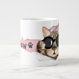 Funny “Meow” Cat with Glasses Design Grote Koffiekop