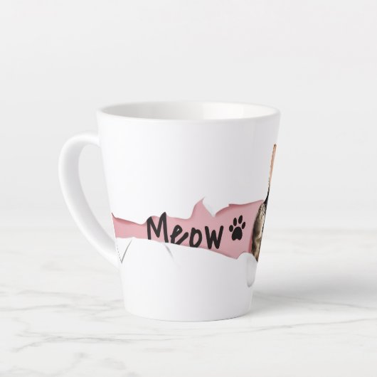 Funny “Meow” Cat with Glasses Design Latte Mok (Linkerhoek)