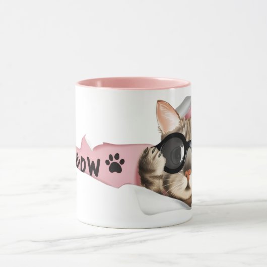 Funny “Meow” Cat with Glasses Design Mok (Midden)