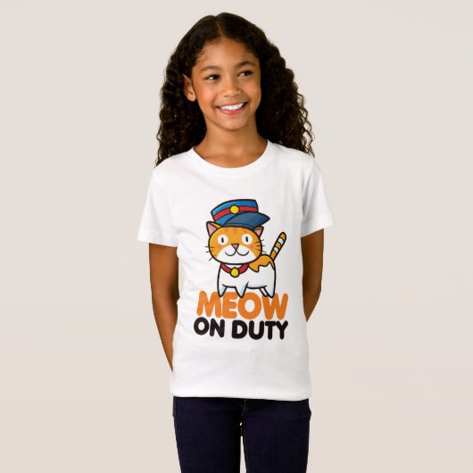 Funny Meow on Duty T-Shirt (Voorkant volledig)