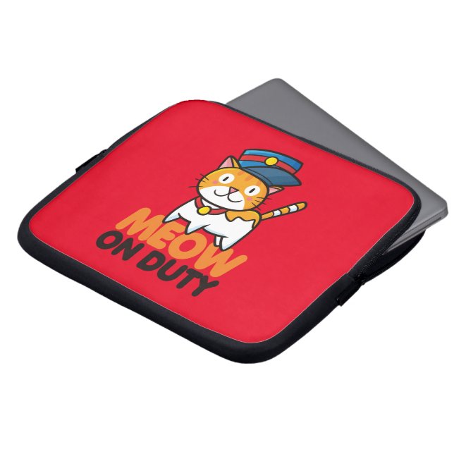 Funny Meow op Duty-laptophoes Laptop Sleeve (Voorkant top)