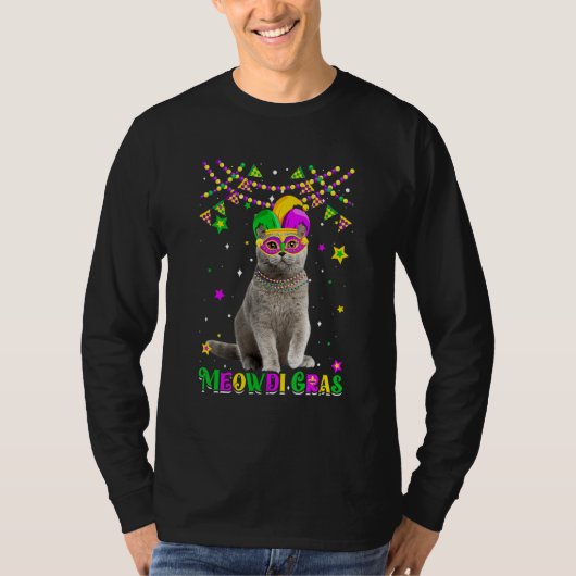 Funny Meowdi Gras British Shorthair Cat Mardi Gras T-shirt (Voorkant)