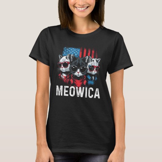 Funny Meowica Patriotic Cat 4th of July American F T-shirt (Voorkant)