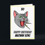 Funny Meowing Cat White 30th Son Birthday Kaart<br><div class="desc">Funny Meowing Cat White 30th Son Birthday, heeft een uniek design made for anyone looking for something special for their son his birthday. The design features a cute cat in the front with customizable text that you can personalize, so, don't hesitate to customize it in order to make your own...</div>