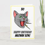 Funny Meowing Cat White 30th Son Birthday Kaart<br><div class="desc">Funny Meowing Cat White 30th Son Birthday, heeft een uniek design made for anyone looking for something special for their son his birthday. The design features a cute cat in the front with customizable text that you can personalize, so, don't hesitate to customize it in order to make your own...</div>
