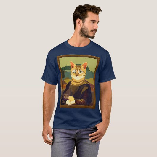 Funny Meowna Mona Lisa Art Cat Parody T-shirt (Voorkant volledig)