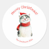 Funny Meowy Cat Schattige Kerst sticker (Voorkant)