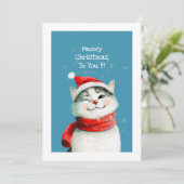 Funny Meowy Cat Schattigee kerst Kaart (Staand voorkant)