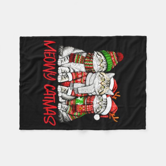 Funny Meowy Catmas Christmas Cats Ugly Sweater Gra Fleece Deken (Voorkant (Horizontaal))