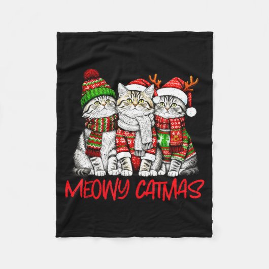 Funny Meowy Catmas Christmas Cats Ugly Sweater Gra Fleece Deken (Voorkant)