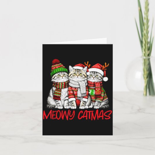 Funny Meowy Catmas Christmas Cats Ugly Sweater Gra Kaart (Voorkant)