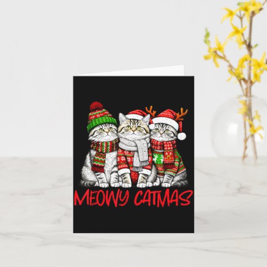Funny Meowy Catmas Christmas Cats Ugly Sweater Gra Kaart (Gele Bloem)