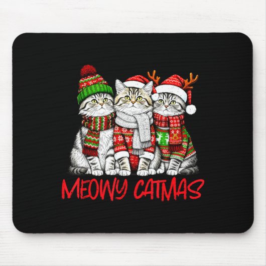 Funny Meowy Catmas Christmas Cats Ugly Sweater Gra Muismat (Voorkant)