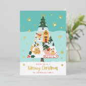 Funny Meowy Cats kerstboom Snowy Winter Scene Folie Feestdagenkaart (Staand Voorkant)