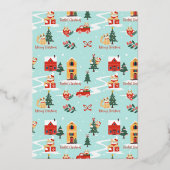 Funny Meowy Cats kerstboom Snowy Winter Scene Folie Feestdagenkaart (Achterkant)