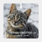 Funny MEOWY CHRISTMAS Cat Name 2 Foto Metalen Ornament (Voorkant)