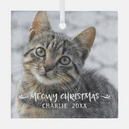 Funny MEOWY CHRISTMAS Cat Photo Glas Ornament