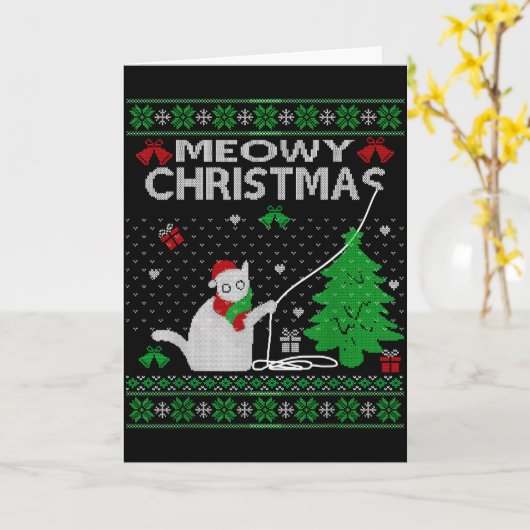 Funny Meowy Christmas Cats Xmas Cute Cat Lover Ugl Kaart (Gele Bloem)
