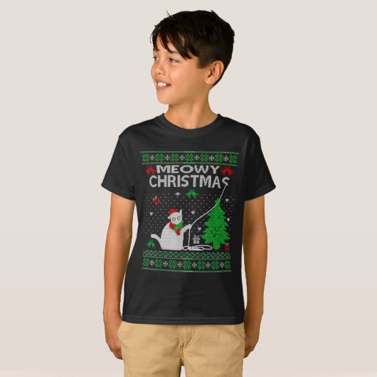 Funny Meowy Christmas Cats Xmas Cute Cat Lover Ugl T-shirt (Voorkant volledig)