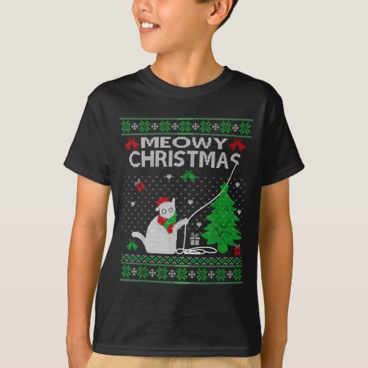 Funny Meowy Christmas Cats Xmas Cute Cat Lover Ugl T-shirt (Voorkant)