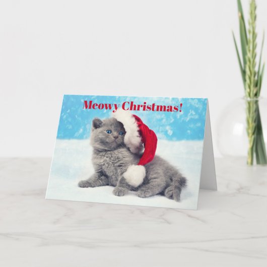 Funny Meowy Christmas Kitten Kaart 2 (Voorkant)