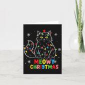 Funny Meowy Christmas Xmas Lights Black Cat Pajama Kaart (Voorkant)