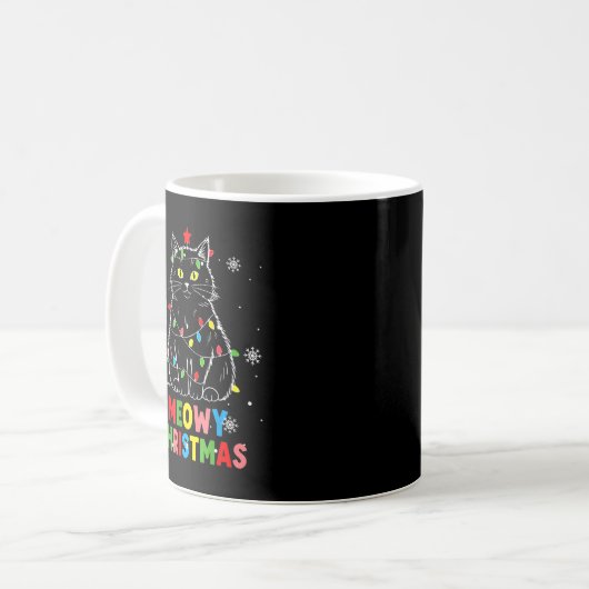 Funny Meowy Christmas Xmas Lights Black Cat Pajama Koffiemok (Voorkant links)