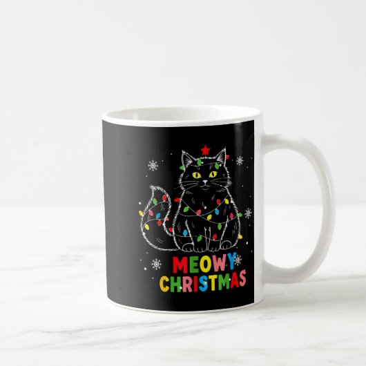 Funny Meowy Christmas Xmas Lights Black Cat Pajama Koffiemok (Rechts)