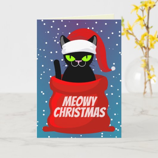 Funny Meowy-kerstkaart Kaart (Gele Bloem)