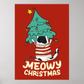 Funny Meowy Kerstmis - Rumpy Tuxedo kat - kerstboo Poster (Voorkant)