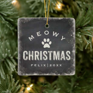 Funny Meowy Merry kerstkat Foto Name Custom Keramisch Ornament