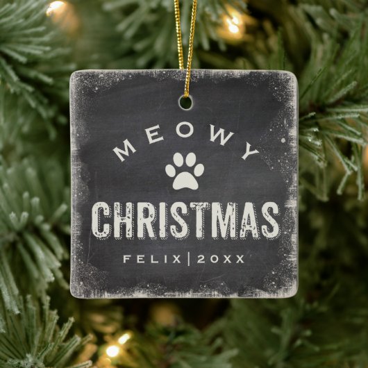 Funny Meowy Merry kerstkat Foto Name Custom Keramisch Ornament (Boom)