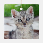 Funny Meowy Merry kerstkat Foto Name Custom Keramisch Ornament (Achterkant)